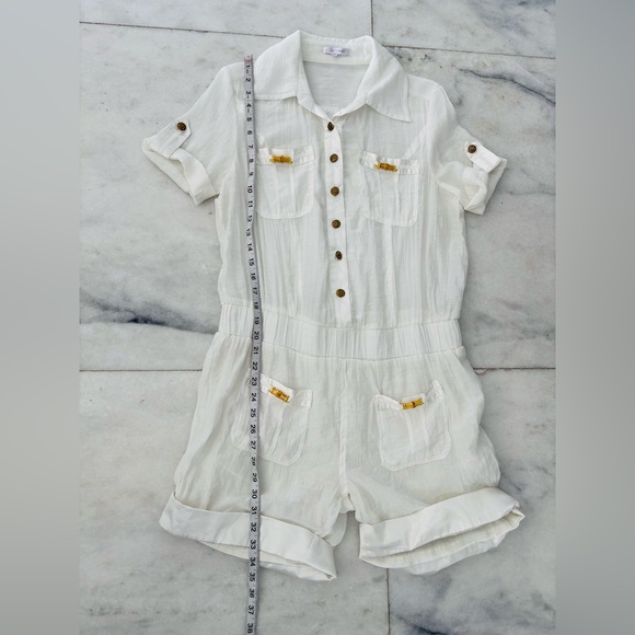 Lucy Paris Romper Shorts White Sheer Short Sleeve Women L Beach Coastal Resort - Picture 7 of 12